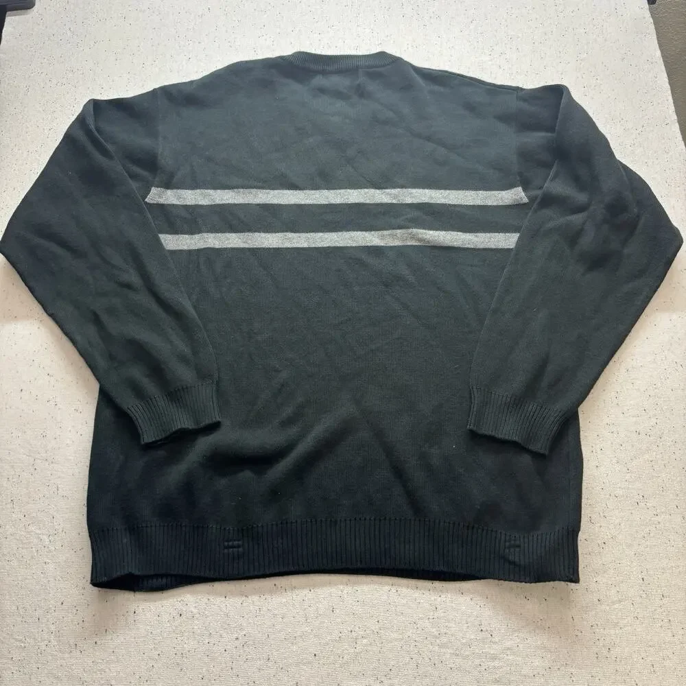 Chaps Ralph Lauren Mens Large V-Neck Sweater Black Grey Stripe Cottagecore